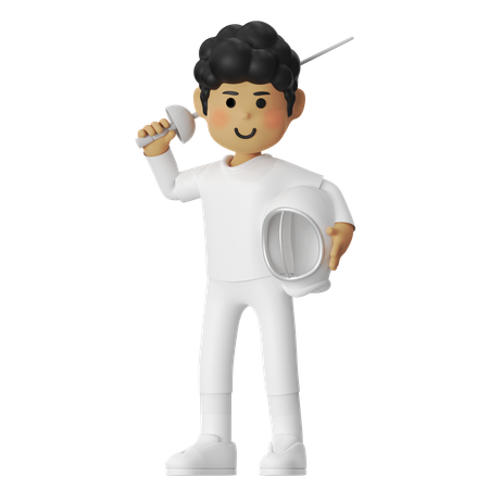 Garçon en posture d'escrime cool  3D Illustration