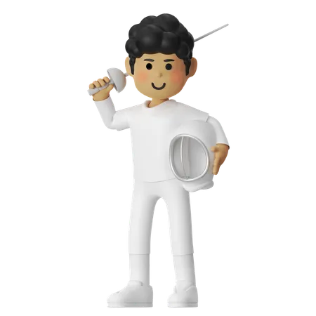 Garçon en posture d'escrime cool  3D Illustration