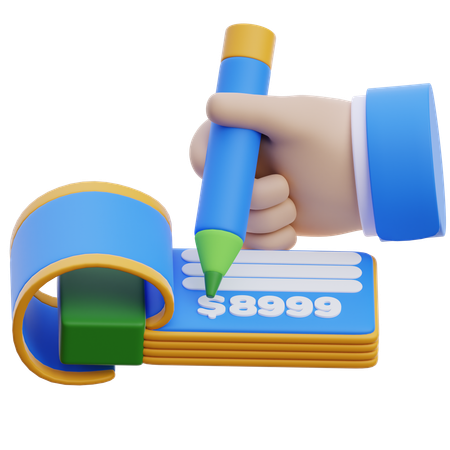 Escritura a mano en cheque bancario  3D Icon