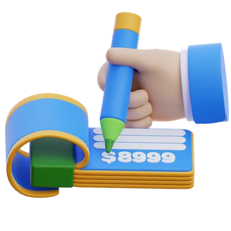 Escritura a mano en cheque bancario  3D Icon