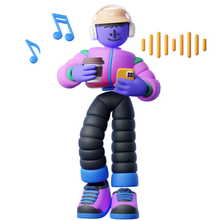Escuchar música mientras se toma café  3D Icon