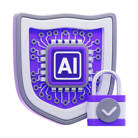 Escudo de seguridad de inteligencia artificial con candado  3D Icon