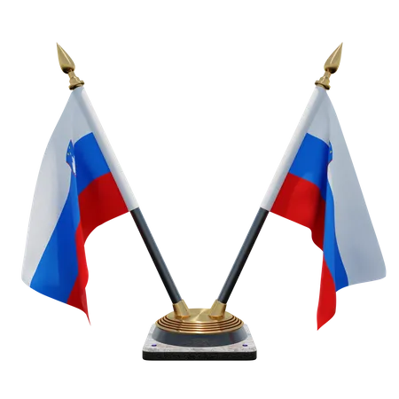 Suporte de bandeira de mesa duplo (V) da Eslovênia  3D Icon