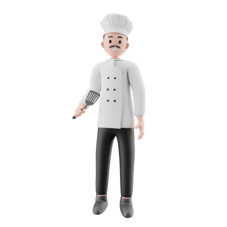 Chef segurando uma espátula  3D Illustration