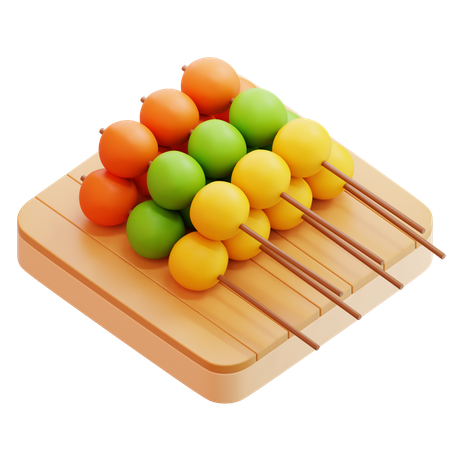 Espetos de Dango em Prato de Madeira  3D Icon