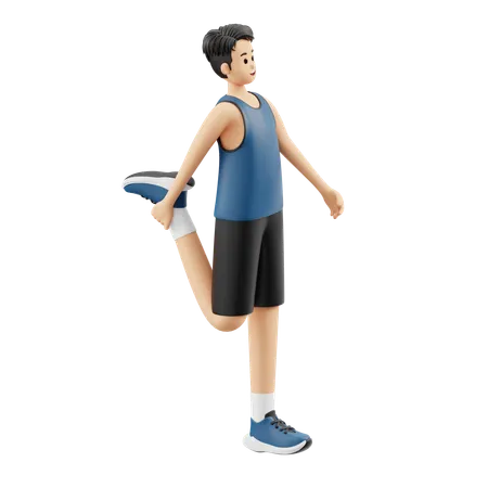 Homem esportista se aquecendo segurando a perna direita  3D Illustration