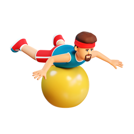 Homem de esportes com bola de fitness  3D Illustration