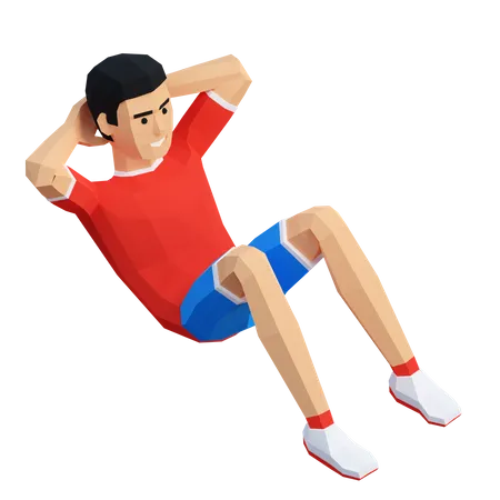 Crise De Exercicios Abdominais 3 D Homem De Esportes De Baixo Poli Treino Em Casa 3 D 3D Illustration