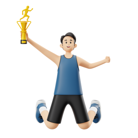 Esportista segurando troféu  3D Illustration