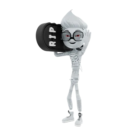 Esqueleto con cartel de rip  3D Illustration