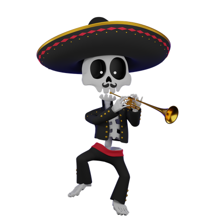 Esqueleto tocando trompete  3D Illustration