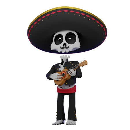 Esqueleto tocando ukulele  3D Illustration