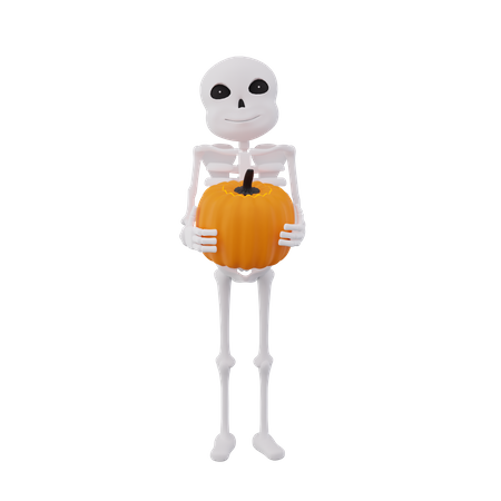 Esqueletos engraçados segurando abóbora  3D Illustration