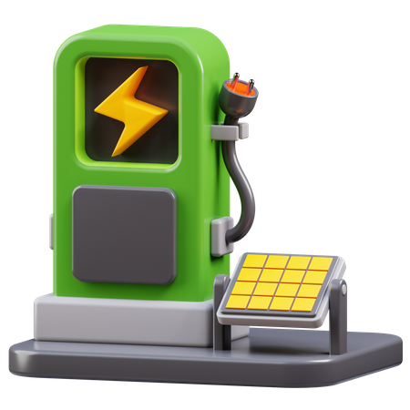 Estación de carga de coches eléctricos con panel solar.  3D Icon