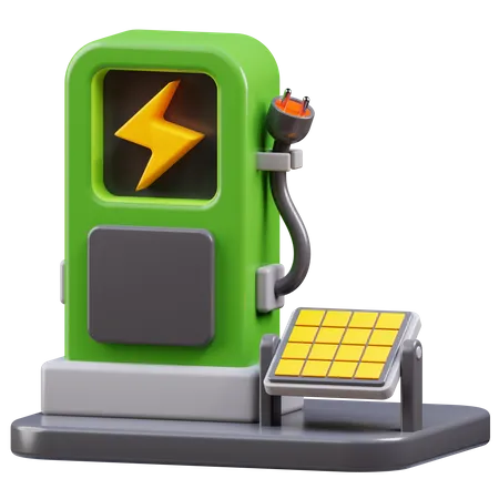 Estación de carga de coches eléctricos con panel solar.  3D Icon