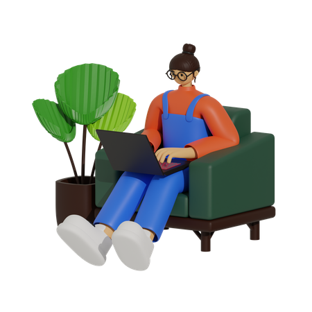 Confortável e conectado, o estilo de vida profissional baseado em sofá  3D Illustration