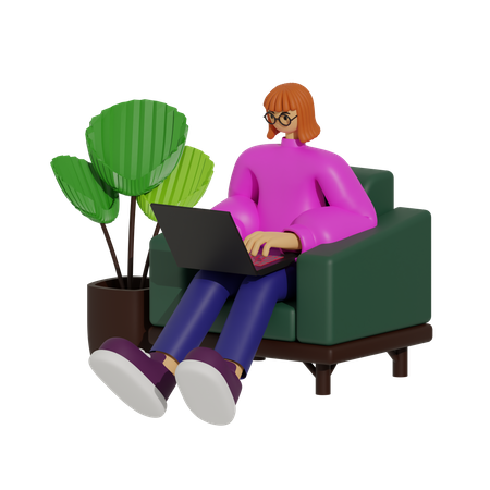 Confortável e conectado, o estilo de vida profissional baseado em sofá  3D Illustration