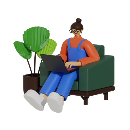 Cómodo y conectado, el estilo de vida laboral basado en el sofá  3D Illustration