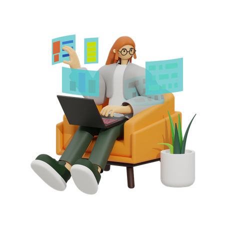 Cómodo y conectado, el estilo de vida laboral basado en el sofá  3D Illustration