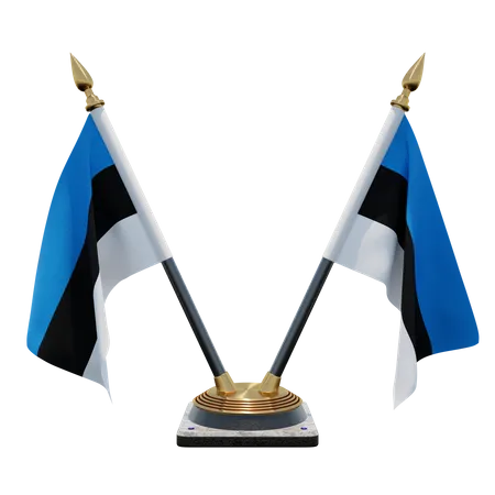 Estonia Double Desk Flag Stand  3D Illustration