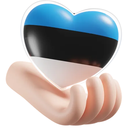 Estonia Flag Heart Hand Care  3D Icon