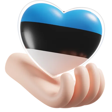 Soin des mains en forme de cœur avec le drapeau de l'Estonie  3D Icon