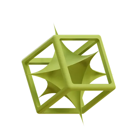 Estrella estirada dentro de estructura alámbrica cuboide  3D Illustration