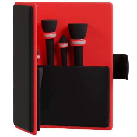 Estuche esencial para brochas de maquillaje en rojo y negro  3D Icon