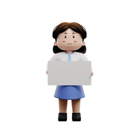 Aluna com papel em branco  3D Illustration