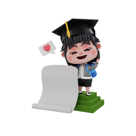 Estudante de pós-graduação com papel em branco  3D Illustration