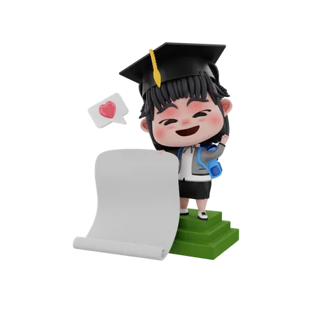 Estudante de pós-graduação com papel em branco  3D Illustration