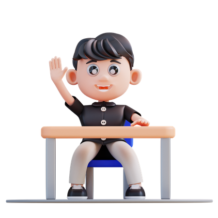 Menino de escola fazendo pergunta  3D Illustration