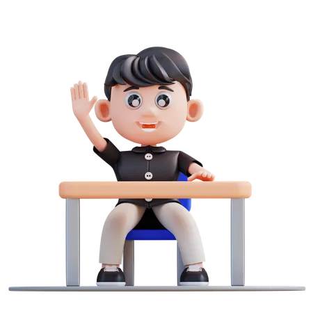 Menino de escola fazendo pergunta  3D Illustration