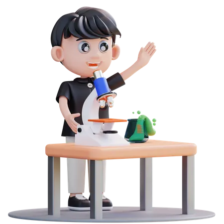 Menino de escola frequentando aula de química  3D Illustration