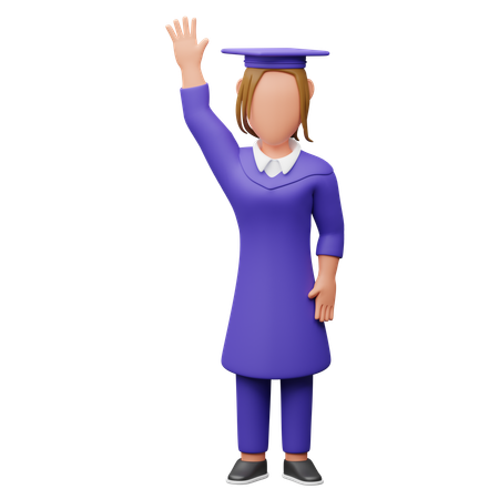 Estudante graduada acenando com a mão  3D Icon