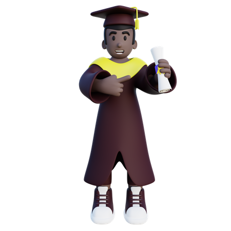 Estudante graduado apontando para seu diploma  3D Illustration