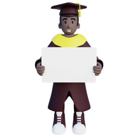 Estudante graduado segurando um cartaz em branco  3D Illustration