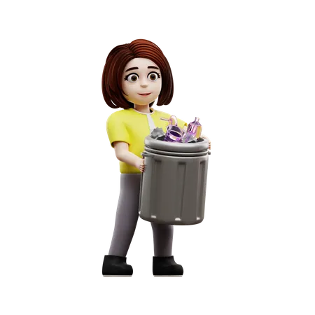 Aluna jogando lixo na lixeira  3D Illustration