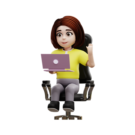 Aluna usando laptop para estudo on-line  3D Illustration