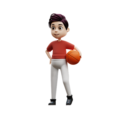 Menino estudante jogando basquete  3D Illustration