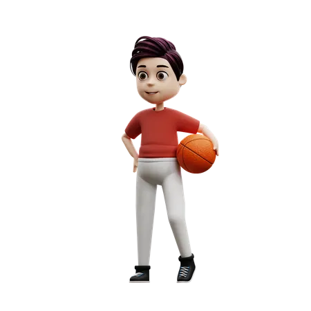 Menino estudante jogando basquete  3D Illustration