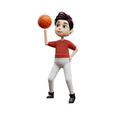 Menino estudante jogando basquete  3D Illustration