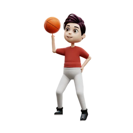 Menino estudante jogando basquete  3D Illustration