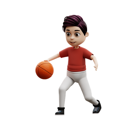 Menino estudante jogando basquete  3D Illustration