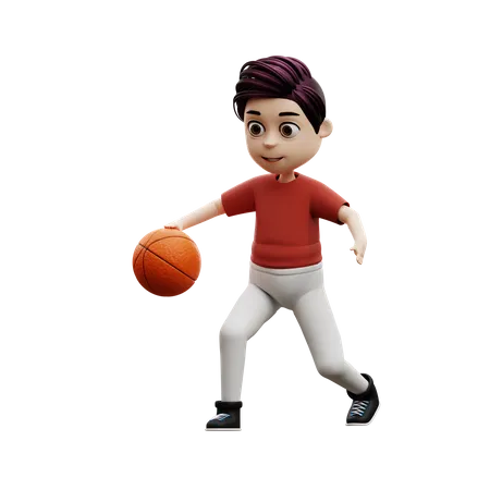 Menino estudante jogando basquete  3D Illustration