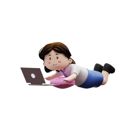 Estudante preguiçoso jogando laptop  3D Illustration