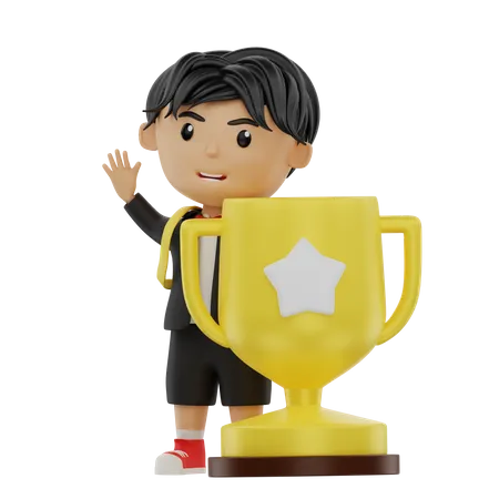 Aluno traz um troféu  3D Illustration