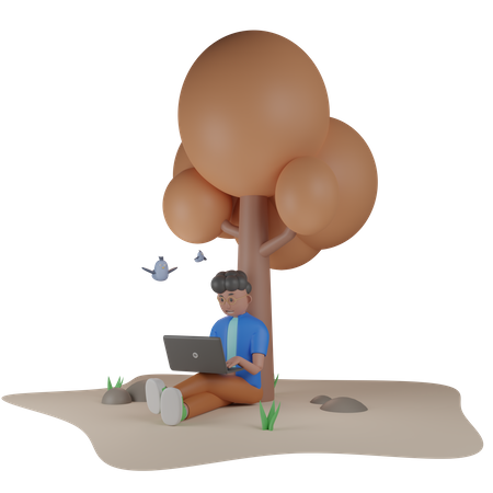 Estudante universitário sentado debaixo de uma árvore  3D Illustration