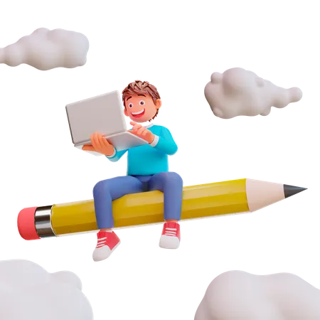 Ilustracion Estudiante Regreso A La Escuela Y Estudio Tenencia Computador Portatil 3D Illustration