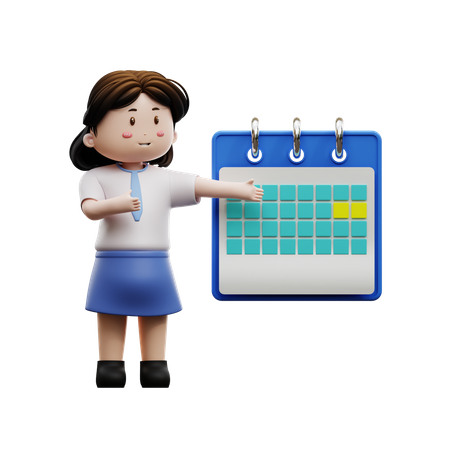 Estudiante con calendario  3D Illustration